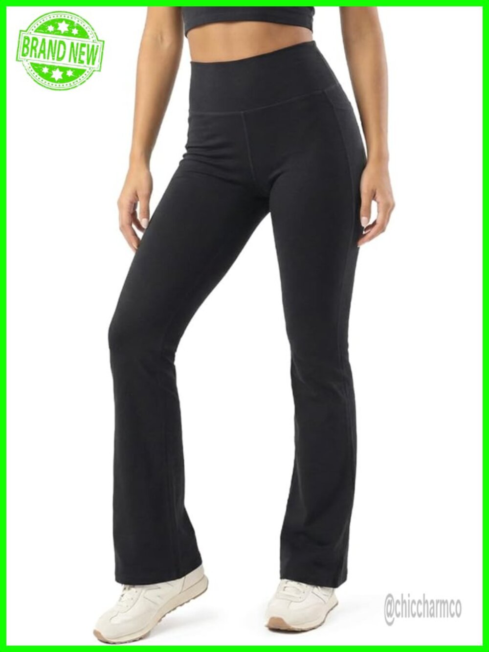 95% Cotton Flare Leggings with Pockets High Waist Extra Long Yoga Pants for
